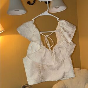 Ivory Ruffled Tie-Back Crop Top